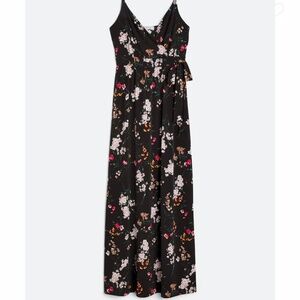 Faux wrap maxi dress black floral